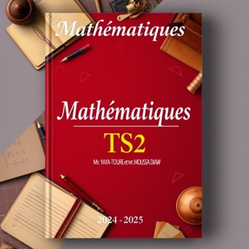 A classic and sophisticated cover design for a TS2 Mathematics textbook, themed around traditional homework and composition