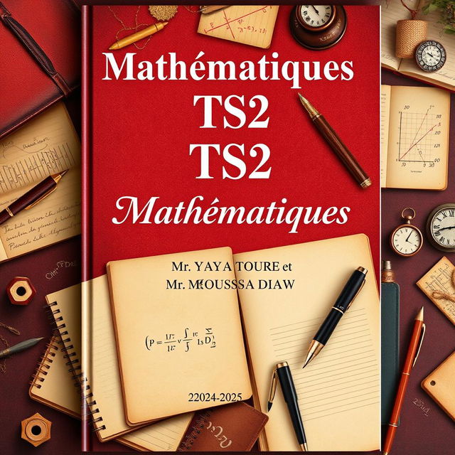 A classic and sophisticated cover design for a TS2 Mathematics textbook, themed around traditional homework and composition