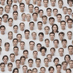 A multitude of digital duplicates of people, each unique and detailed, against a pristine white background