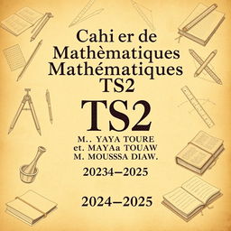 A classic and scholarly cover design for a TS2 Mathematics Booklet, focusing on traditional themes of homework and composition