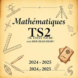 An elegant cover design for the TS2 Mathematics booklet, focusing on themes of old homework and composition