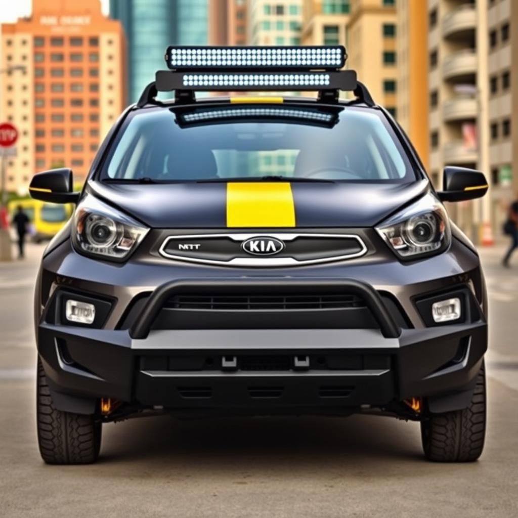 A stylish Kia Picanto featuring bold black and yellow branding