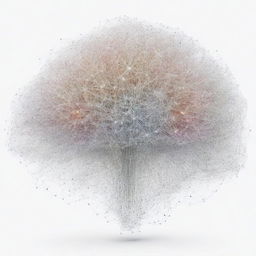 A vast, large-scale visualization of a data cloud with interconnected neural networks, all set against a white background, displaying the enormity and complexity of data connections.