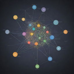 A detailed schematic representation of a digital population, incorporating research data. Each individual is denoted by a node, and their interconnections signify relationships, while varying node colors symbolize different research results.