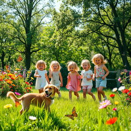 A picturesque summer scene set in a sunlit garden filled with colorful flowers