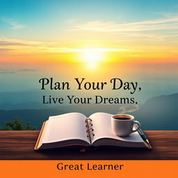 A captivating book cover for 'Plan Your Day, Live Your Dreams' by Great Learner