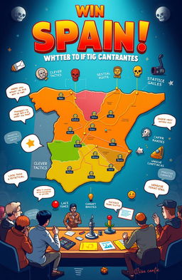 A vibrant and engaging visual representation of a strategic game board emphasizing the concept of winning Spain without physical confrontation or sports