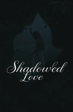 A serene and romantic nature scene featuring a female figure gracefully poised amidst dark, lush foliage