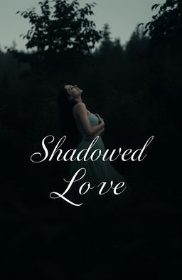 A serene and romantic nature scene featuring a female figure gracefully poised amidst dark, lush foliage