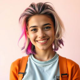 A vibrant and expressive portrait of a young transgender person confidently embracing their identity