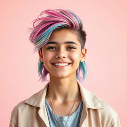 A vibrant and expressive portrait of a young transgender person confidently embracing their identity