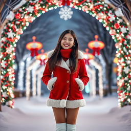 An 18-year-old Asian girl with straight white teeth, smiling joyfully