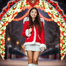 An 18-year-old Asian girl with straight white teeth, smiling joyfully