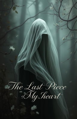 An enchanting nature scene featuring a veiled figure shrouded in mystery, set in a romantic backdrop surrounded by dark, moody elements