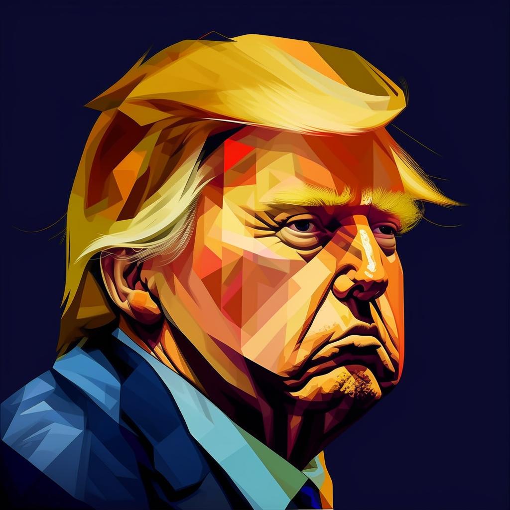 Enhance the previous Picasso-styled Cubist portrait of Donald Trump by increasing the distortion. Strengthen the geometrical forms and multiple perspectives to make the portrait highly abstract.