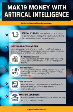 Exploring various ways to make money with artificial intelligence, including creating AI-based applications, leveraging AI tools for businesses, offering AI consulting services, developing AI-driven content creation platforms, and utilizing machine learning for data analysis