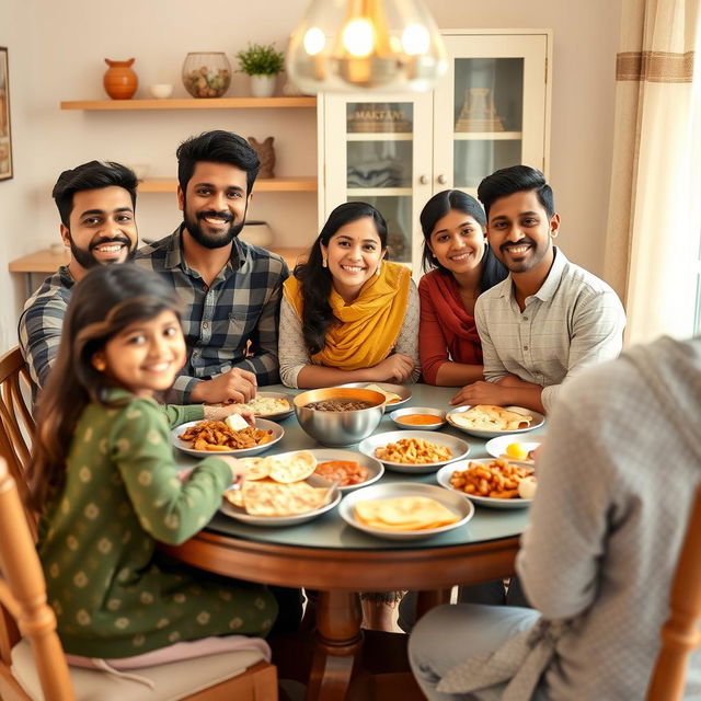 A lively breakfast scene featuring a family of five adult siblings and one sister-in-law around a cozy dining table