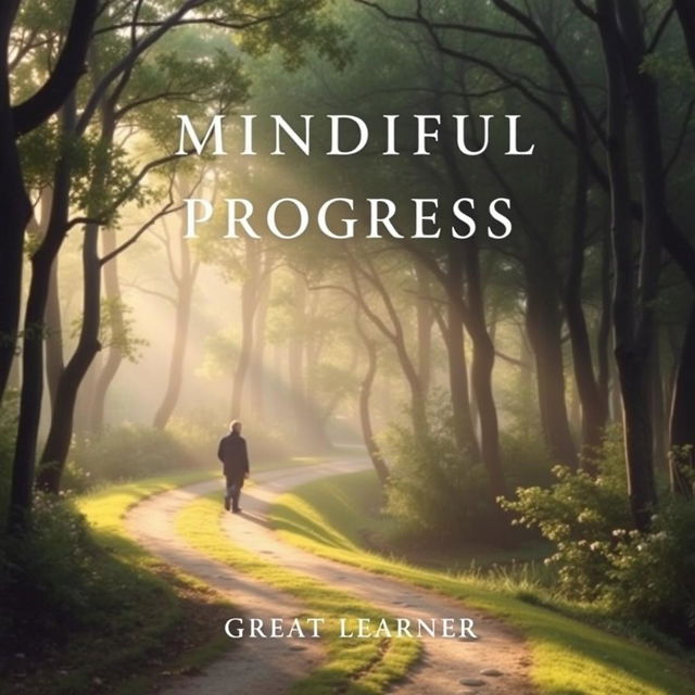 A serene and thought-provoking book cover for 'Mindful Progress' by Great Learner