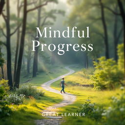 A serene and thought-provoking book cover for 'Mindful Progress' by Great Learner