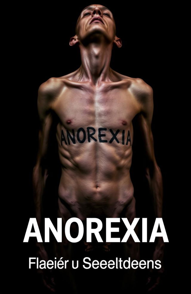 A striking image of an emaciated male body against a dark background, showcasing the stark reality of anorexia