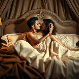 An artistic representation of Ruhi Singh, elegantly posed on a luxurious bed, radiating confidence and allure