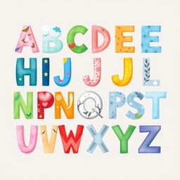 An artistic poster featuring the alphabet, with each letter beautifully illustrated in a unique style