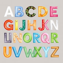 An artistic poster featuring the alphabet, with each letter beautifully illustrated in a unique style