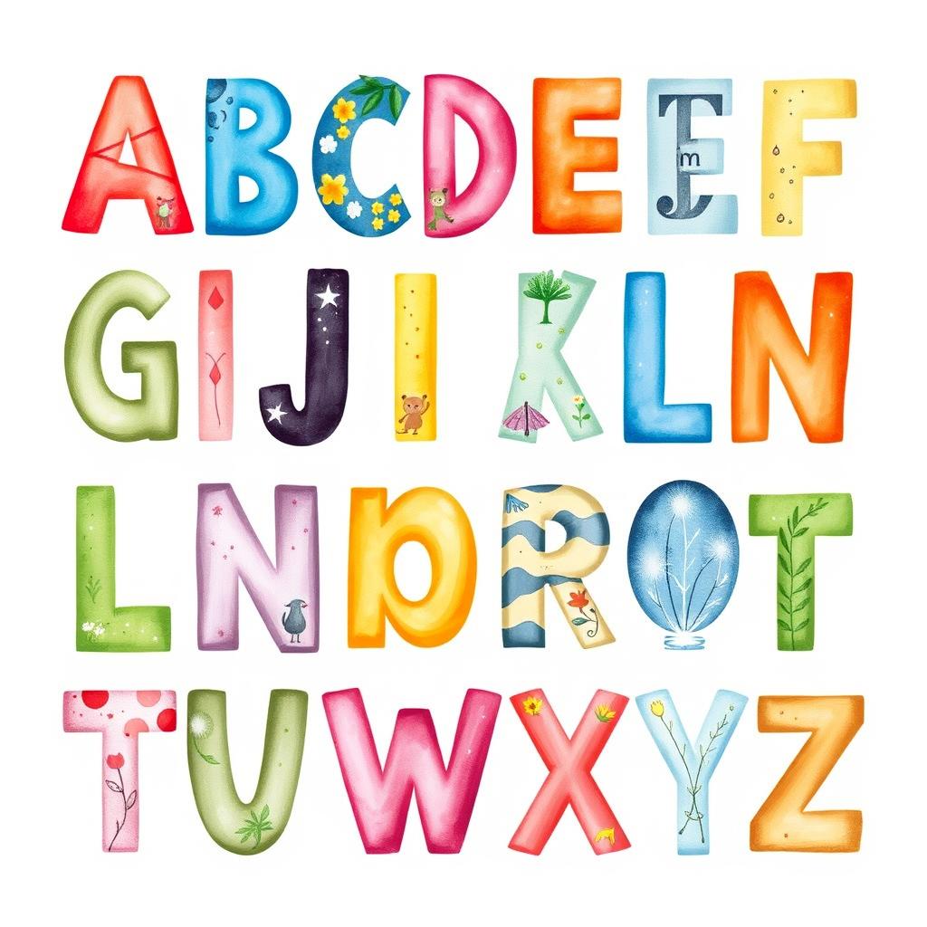 An artistic poster featuring the alphabet, with each letter beautifully illustrated in a unique style