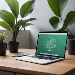 An evocative image of a creative seal immersed in its role as a UX designer. It adeptly uses a Macbook to craft a vibrant user interface design. A mug of steaming coffee sits nearby, with a large lush green plant adding a comforting backdrop.