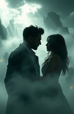 A captivating scene blending elements of thriller and romantic themes set in a fantasy void