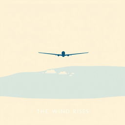 A minimalistic poster inspired by The Wind Rises, featuring a sleek silhouette of Jiro's airplane soaring through a minimalist sky