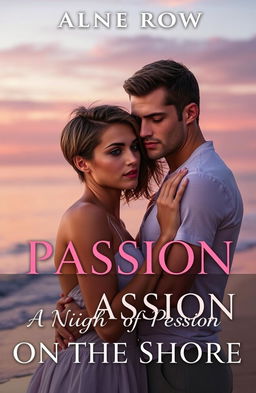 A captivating book cover titled 'A Night of Passion on the Shore', featuring a masculine woman and a feminine woman deeply in love