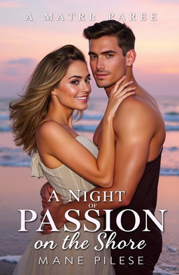 A captivating book cover titled 'A Night of Passion on the Shore', featuring a masculine woman and a feminine woman deeply in love