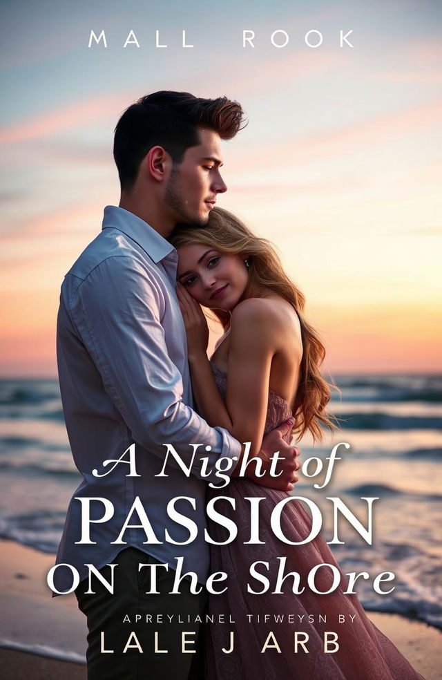 A captivating book cover titled 'A Night of Passion on the Shore', featuring a masculine woman and a feminine woman deeply in love