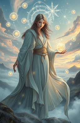 An ethereal fantasy scene depicting the concept of persuasion, featuring a magical figure with flowing robes, surrounded by glowing orbs representing ideas and thoughts