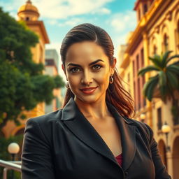 A powerful portrayal of Daniella Ribeiro, a confident woman standing in a dynamic political setting in Brazil