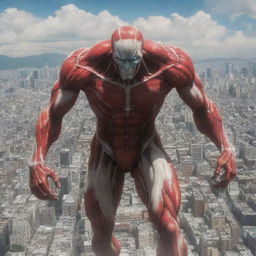 A colossal titan vanishing suddenly into thin air, amidst a backdrop of a cityscape.