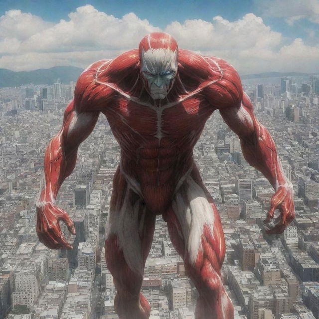 A colossal titan vanishing suddenly into thin air, amidst a backdrop of a cityscape.