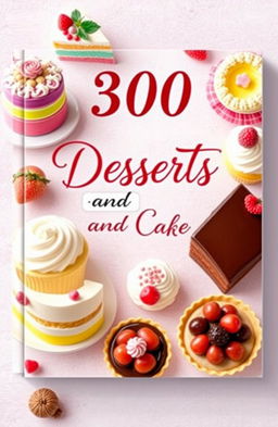 A vibrant and enticing book cover design for a cookbook titled '300 Delicious Desserts and Cakes'