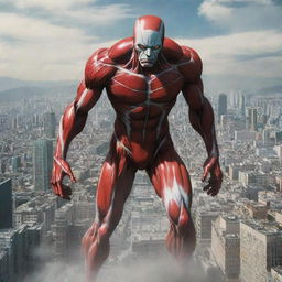 A colossal titan vanishing suddenly into thin air, amidst a backdrop of a cityscape.