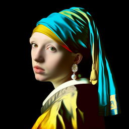 A reimagination of Vermeer's 'Girl with a Pearl Earring', featuring Donald Trump instead as the subject. Echo the solemnity, colors, and lighting of the original masterpiece, devoid of political interpretation.