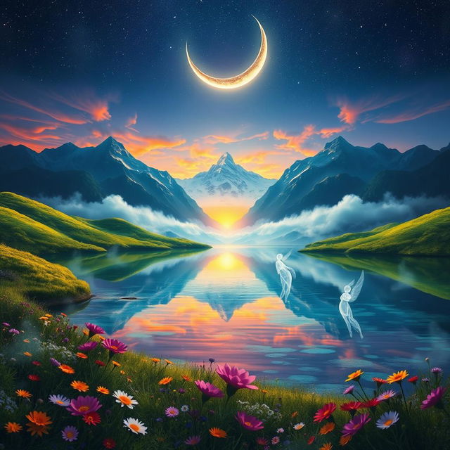 A fantastical landscape showcasing a mystical scene titled 'Echoes of Destiny'