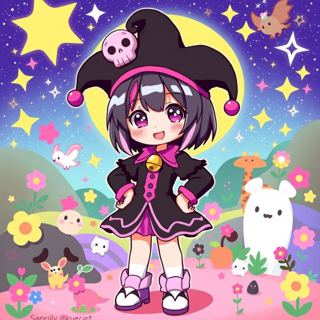 A vibrant and playful artwork featuring Kuromi from Sanrio