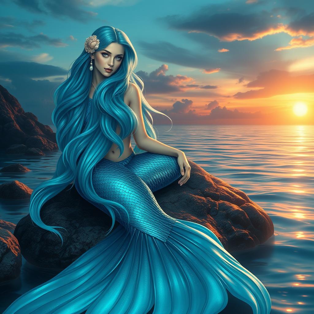 A captivating and enchanting scene featuring Marina Tide, a stunning siren of the sea, beautifully depicted with soft, flowing curves that mimic the gentle ebb and flow of ocean waves