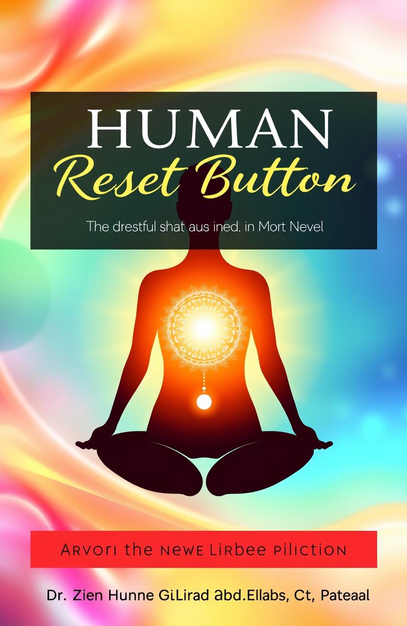 A visually appealing front cover design for a book titled 'Human Reset Button: Practical Guide of Advanced Navel Therapy', emphasizing the theme of navel healing