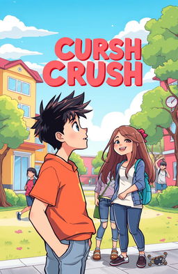 A cartoon cover illustration featuring a young man gazing at his crush from a distance