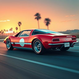 A retro-futuristic interpretation of a Honda NSX, reimagined as if it were designed in 1967
