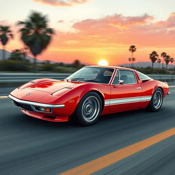 A retro-futuristic interpretation of a Honda NSX, reimagined as if it were designed in 1967