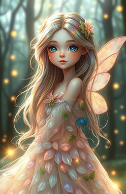 A beautiful, ethereal fairy-like girl with delicate features and twinkling, sparkling eyes