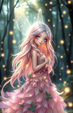A beautiful, ethereal fairy-like girl with delicate features and twinkling, sparkling eyes